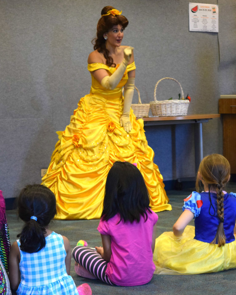 Princess Belle entertains at girls birthday party