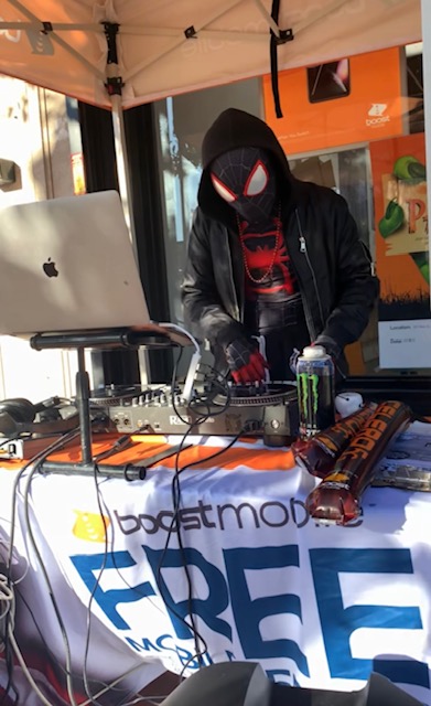 Miles Morales DJing in a hoodie | Rent Party Characters