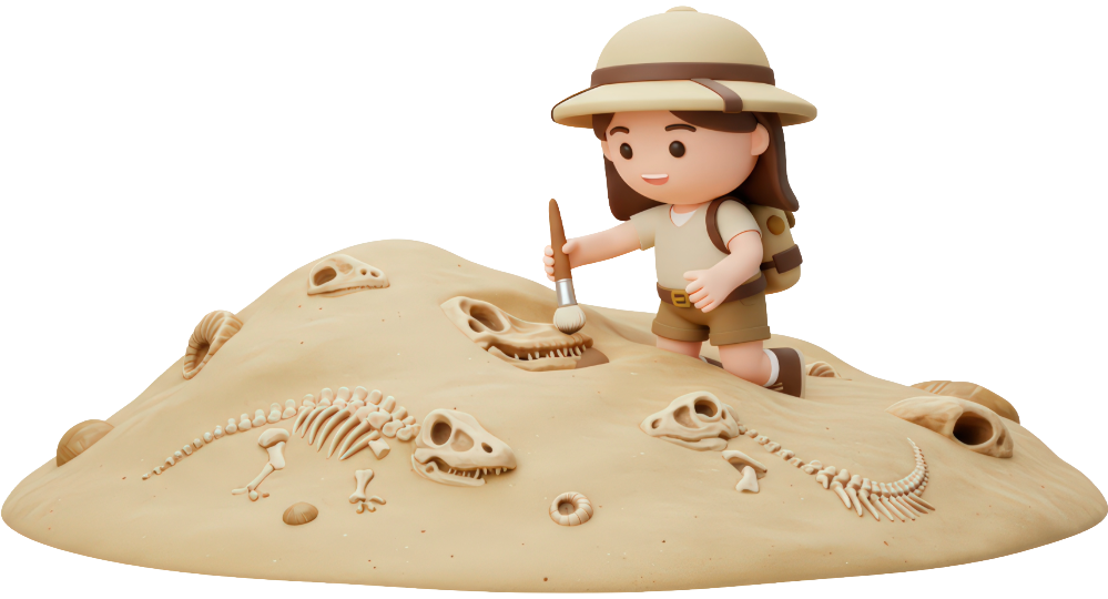 image of an explorer/kid digging fossils