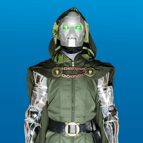 Doom costume with blue background | rent party characrters blue background