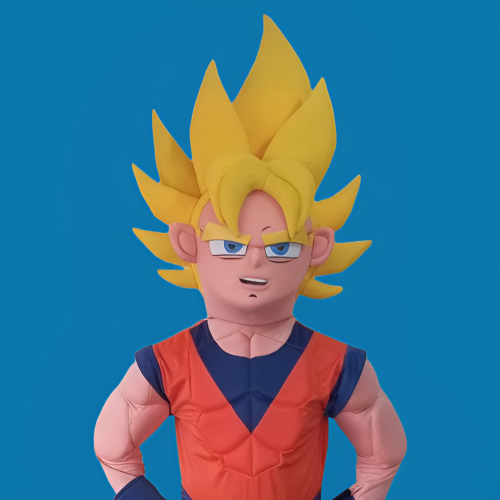 Goku mascot on blue background
