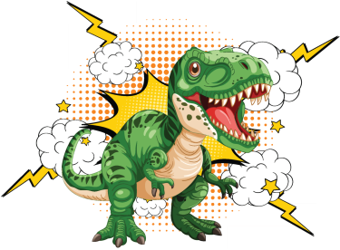 Green dinosaur with comic explosion background